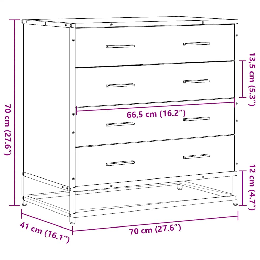 Drawer Cabinet Grey Sonoma 70x41x70 cm Engineered Wood