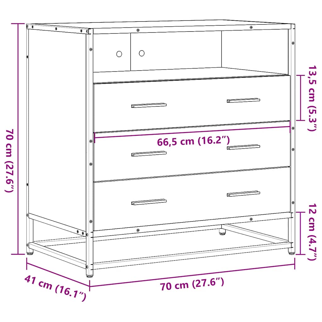 Drawer Cabinet Brown Oak 70x41x70 cm Engineered Wood