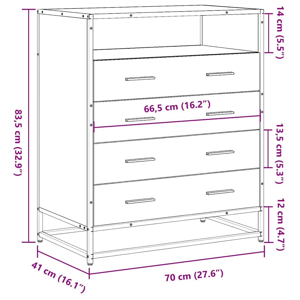 Drawer Cabinet Smoked Oak 70x41x83.5 cm Engineered Wood