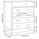 Drawer Cabinet Brown Oak 70x41x83.5 cm Engineered Wood