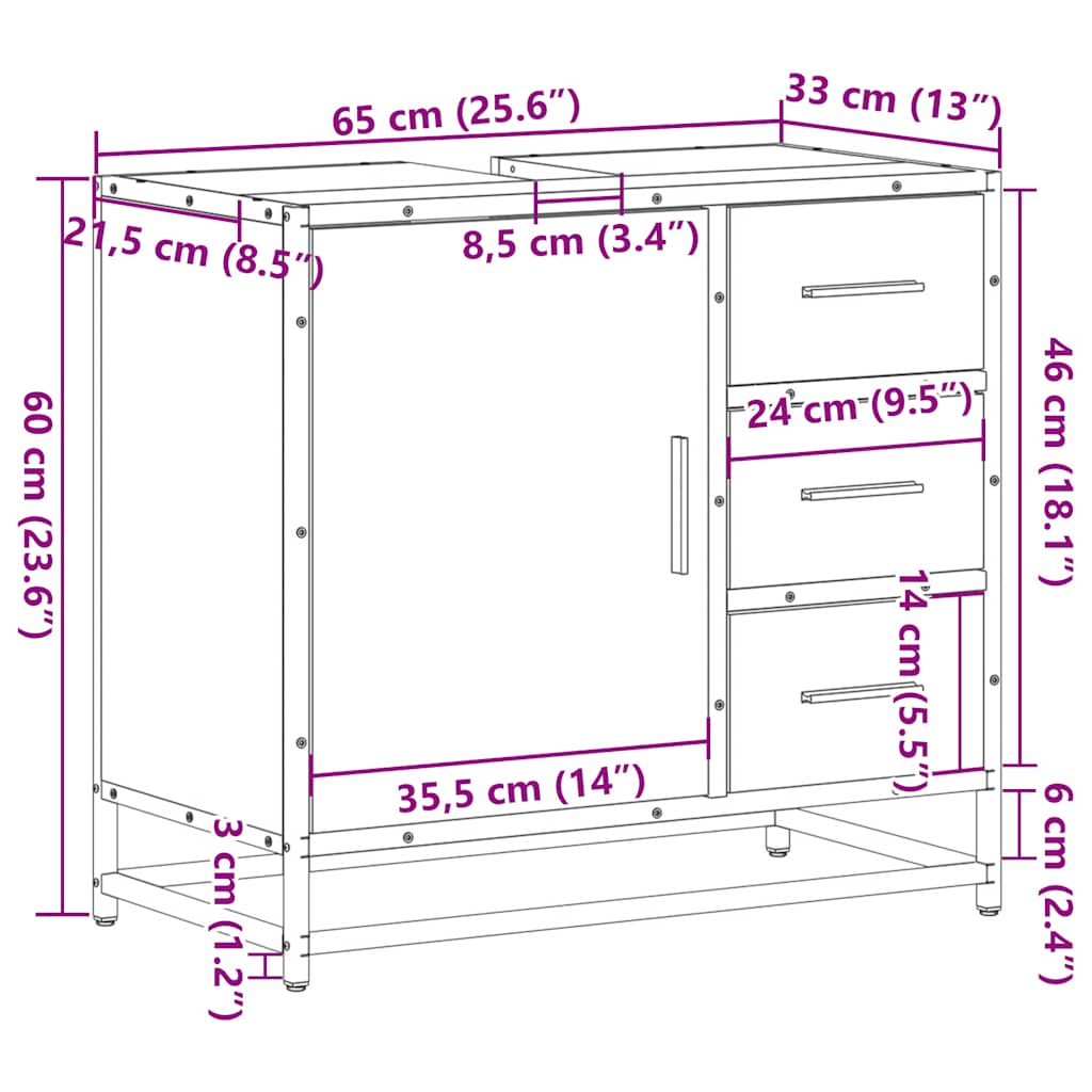 Bathroom Sink Cabinet 65X33X60 Cm Engineered Wood