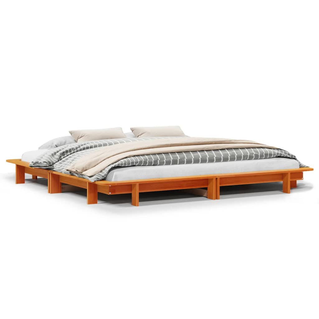 Bed Frame without Mattress Wax Brown 160x200 cm Solid Wood Pine