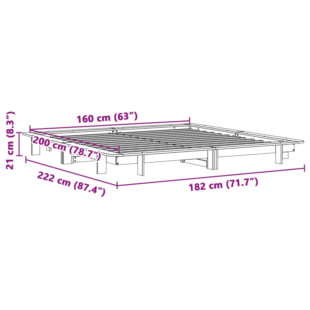 Bed Frame without Mattress Wax Brown 160x200 cm Solid Wood Pine