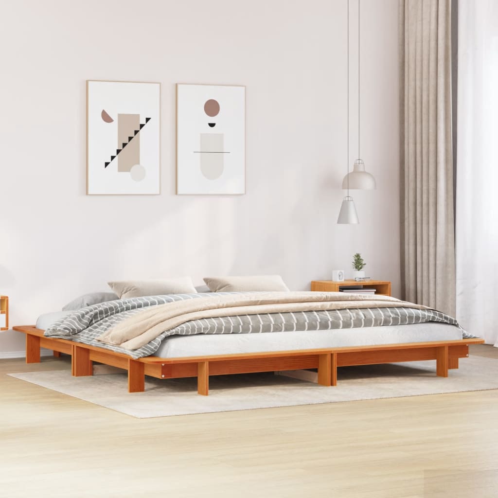 Bed Frame without Mattress Wax Brown 160x200 cm Solid Wood Pine
