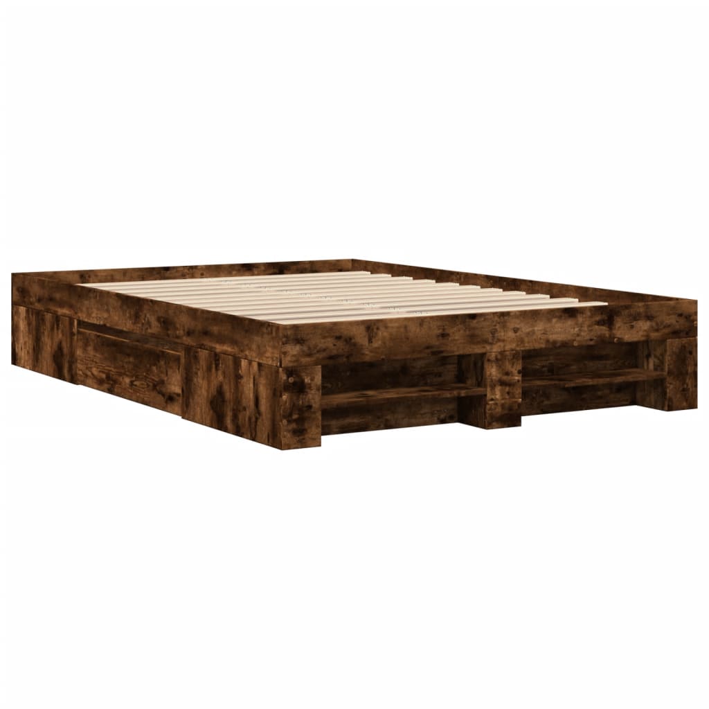 Bed Frame without Mattress Smoked Oak 135x190 cm Double Engineered Wood