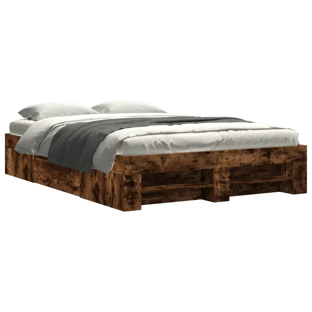 Bed Frame without Mattress Smoked Oak 135x190 cm Double Engineered Wood