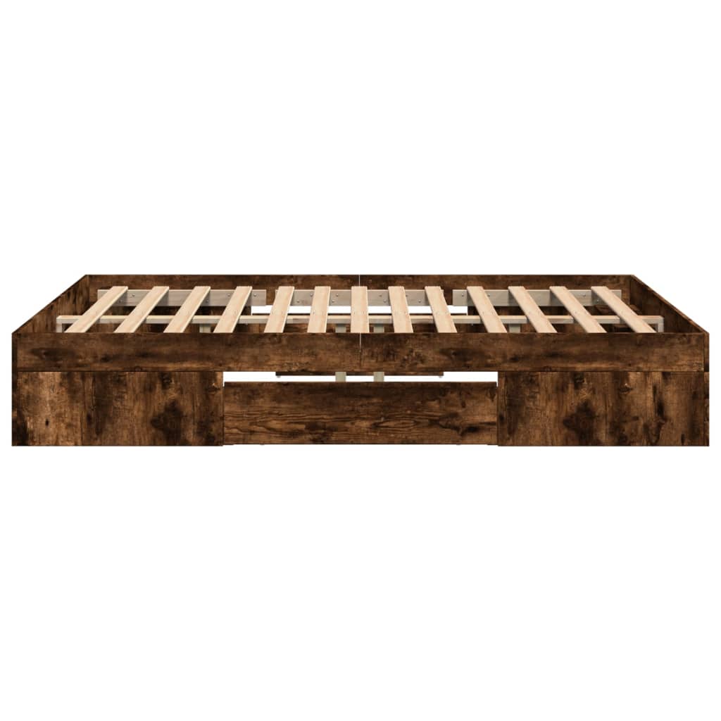 Bed Frame without Mattress Smoked Oak 135x190 cm Double Engineered Wood
