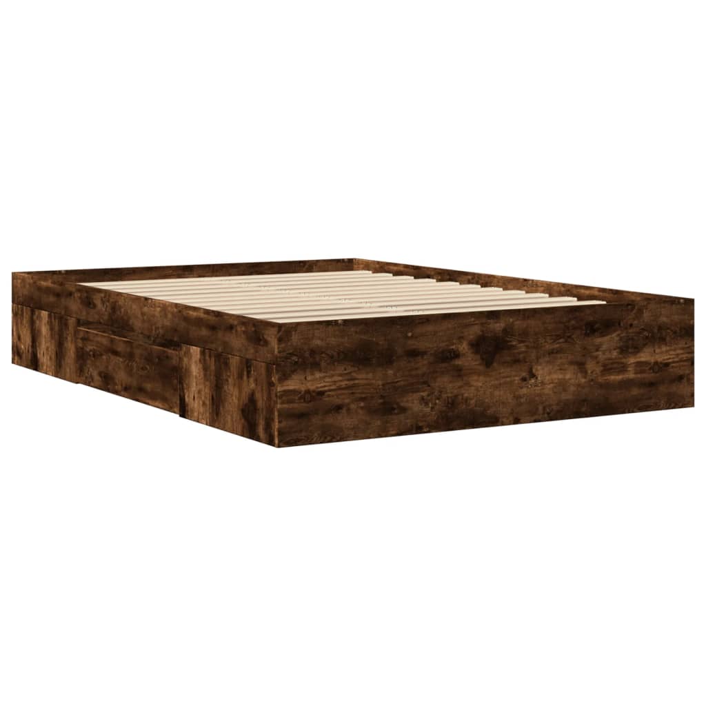 Bed Frame without Mattress Smoked Oak 135x190 cm Double Engineered Wood