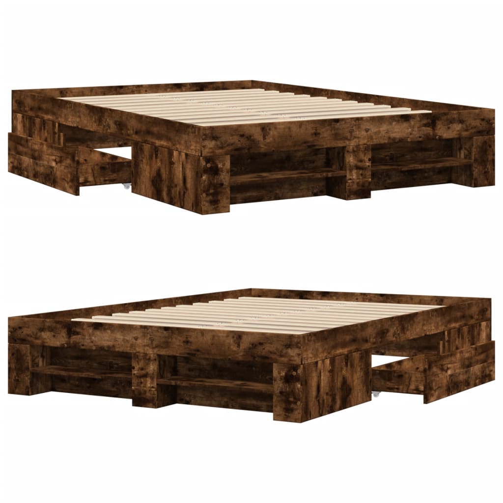 Bed Frame without Mattress Smoked Oak 135x190 cm Double Engineered Wood