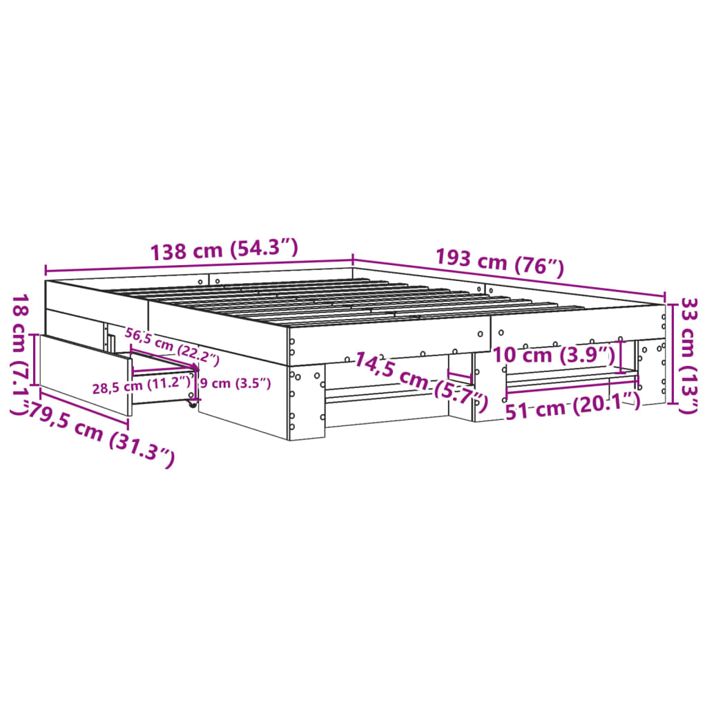 Bed Frame without Mattress Smoked Oak 135x190 cm Double Engineered Wood