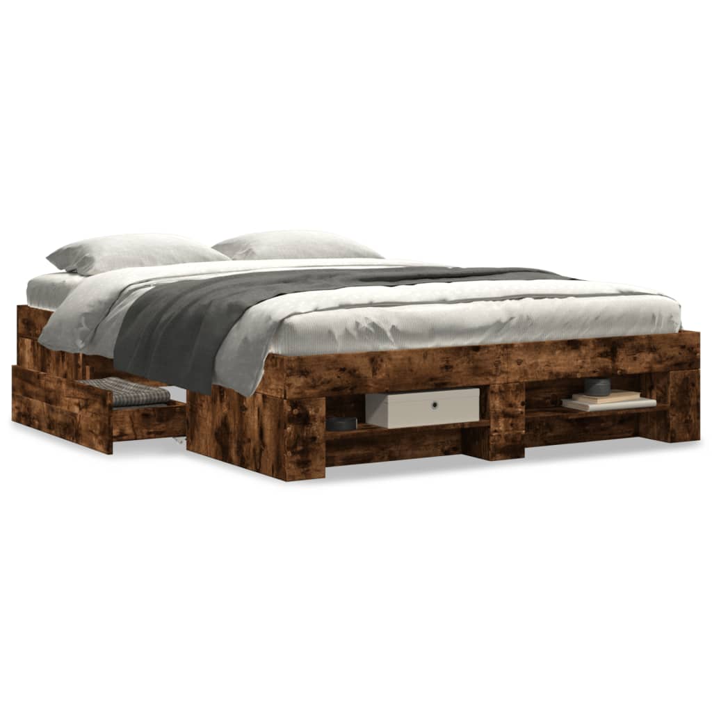 Bed Frame without Mattress Smoked Oak 135x190 cm Double Engineered Wood