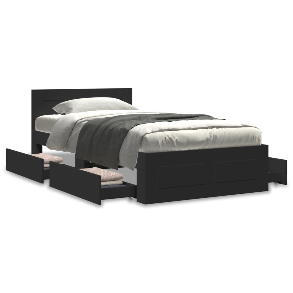 Bed Frame with Headboard without Mattress Black 90x200 cm