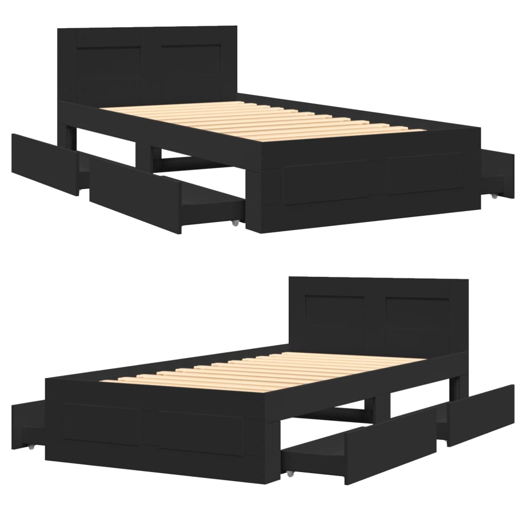 Bed Frame with Headboard without Mattress Black 90x200 cm