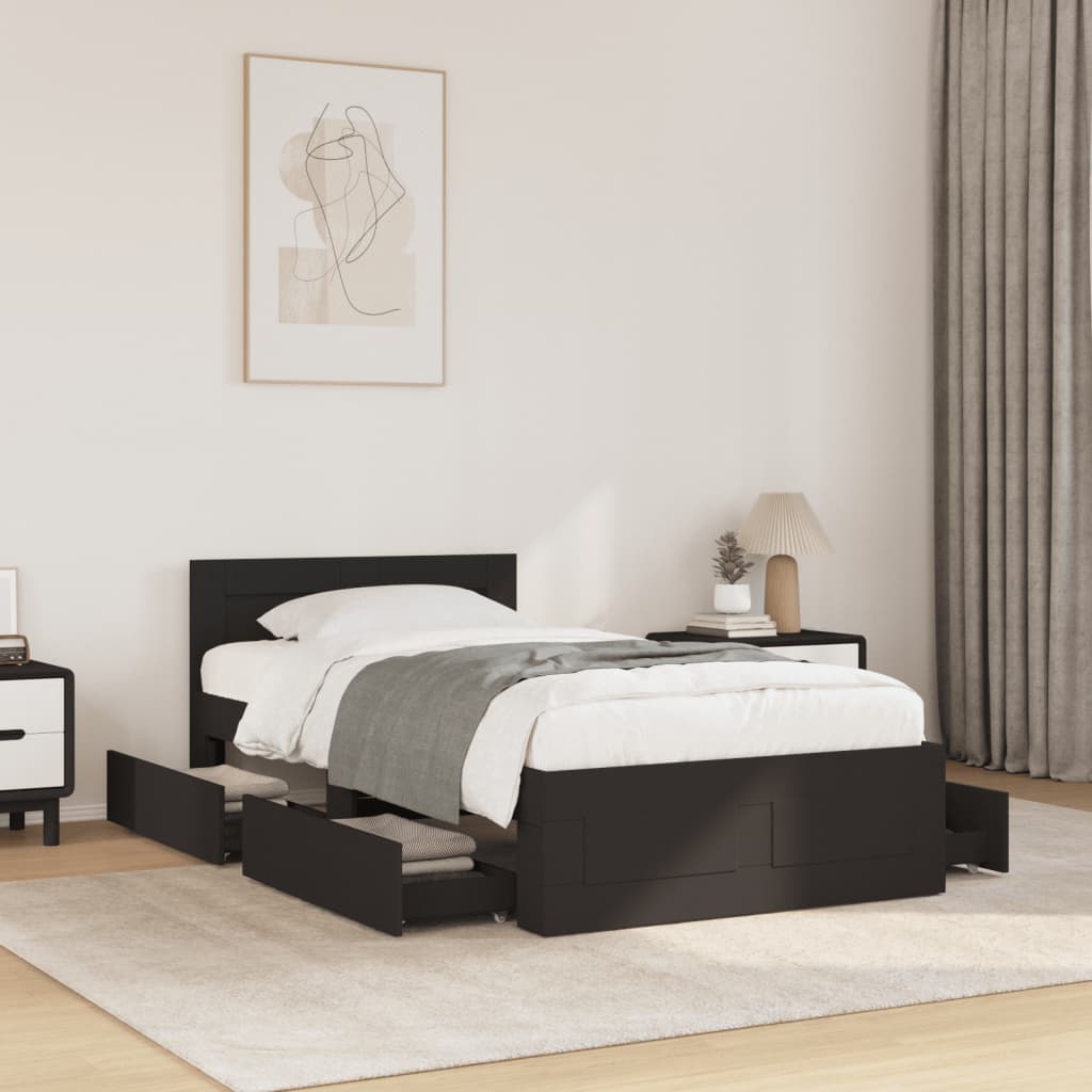 Bed Frame with Headboard without Mattress Black 90x200 cm