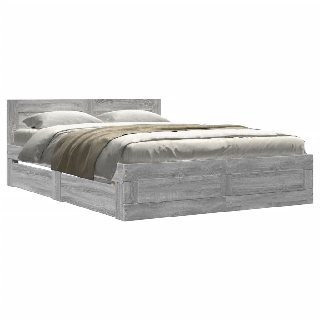 Bed Frame with Headboard without Mattress Grey Sonoma 140x190 cm