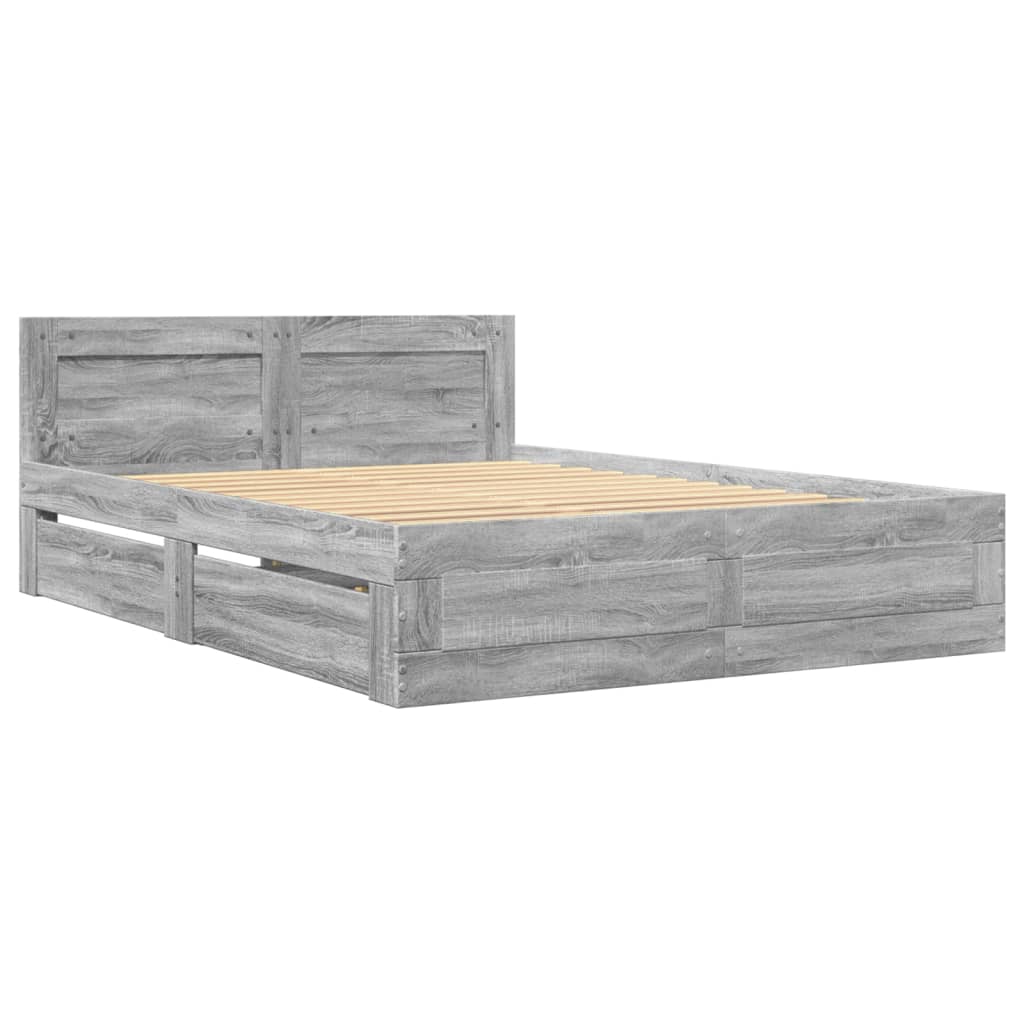Bed Frame with Headboard without Mattress Grey Sonoma 140x190 cm