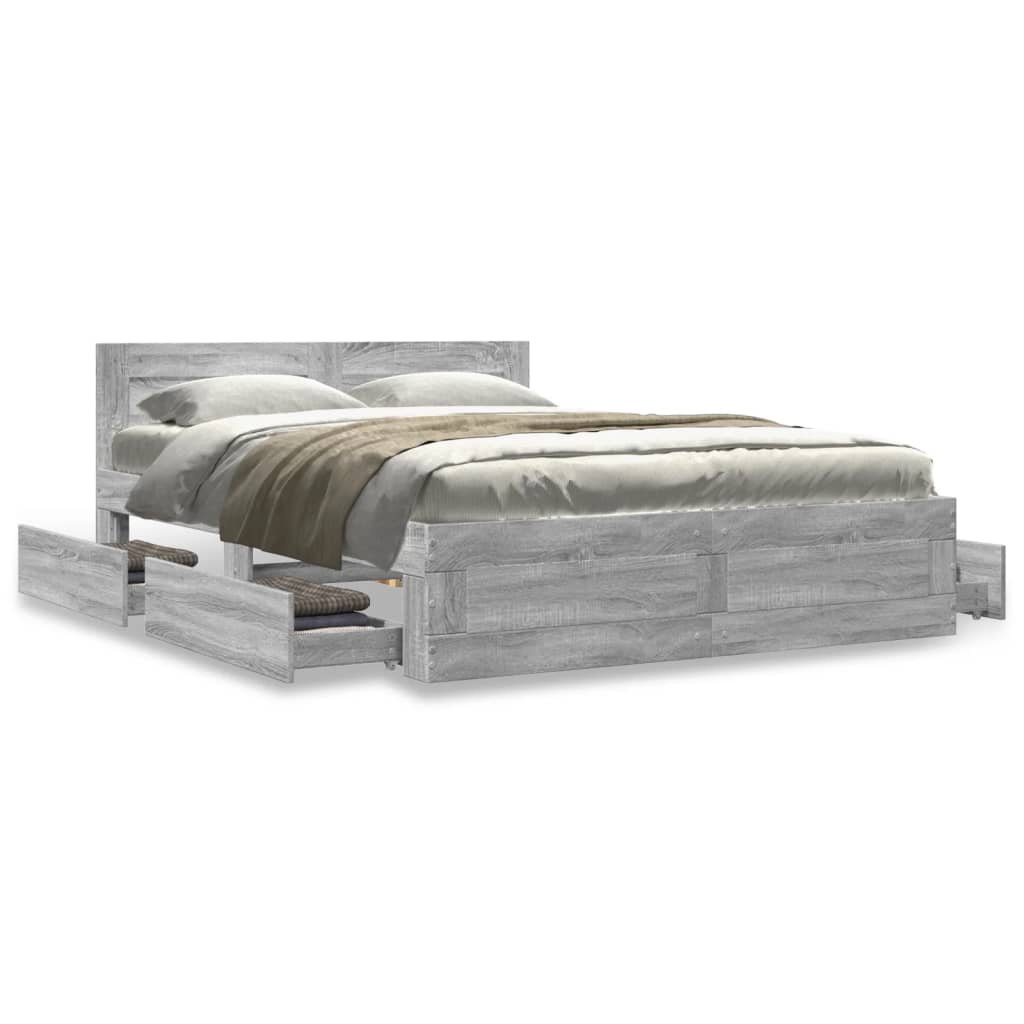 Bed Frame with Headboard without Mattress Grey Sonoma 140x190 cm