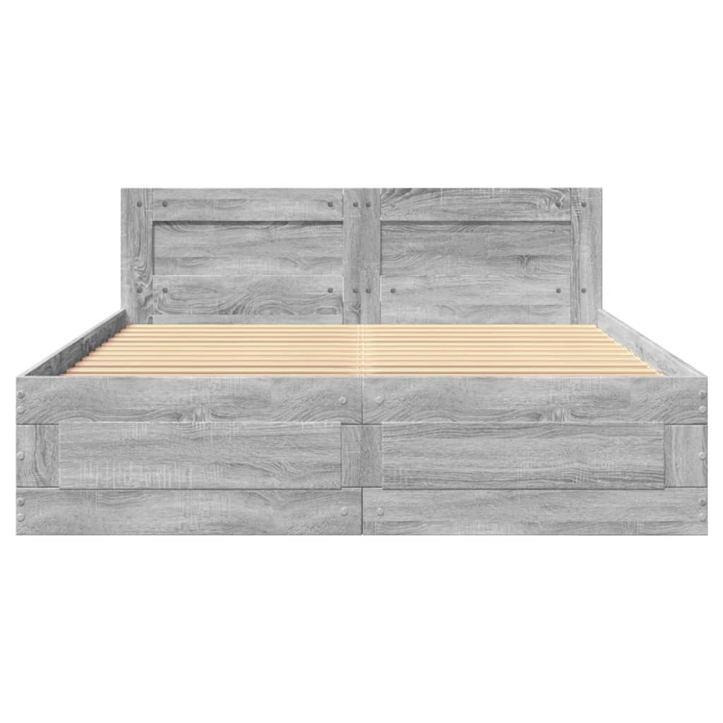Bed Frame with Headboard without Mattress Grey Sonoma 140x190 cm