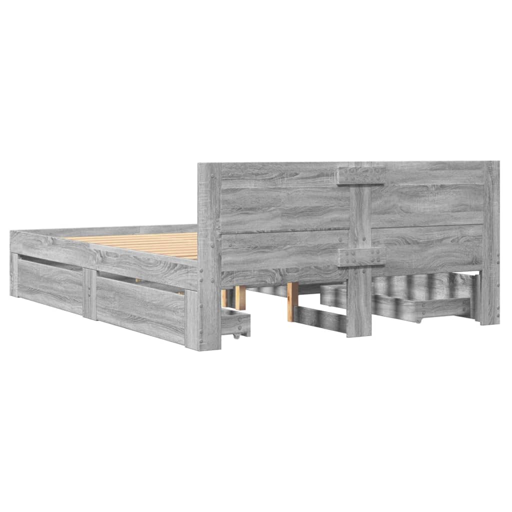 Bed Frame with Headboard without Mattress Grey Sonoma 140x190 cm