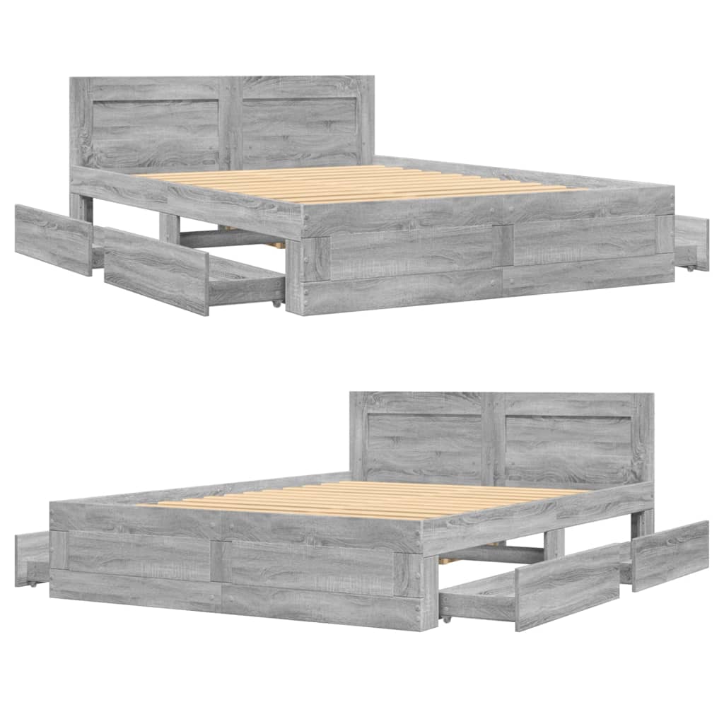 Bed Frame with Headboard without Mattress Grey Sonoma 140x190 cm