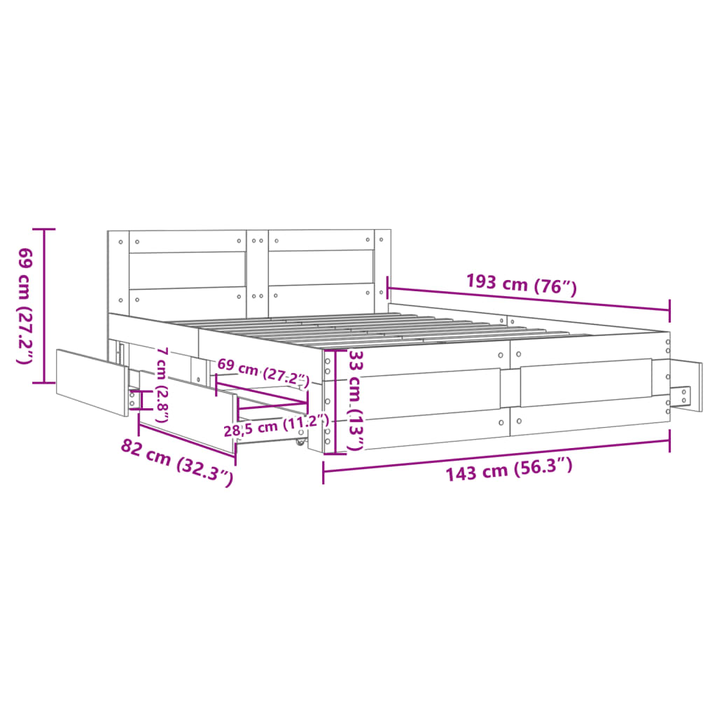 Bed Frame with Headboard without Mattress Grey Sonoma 140x190 cm