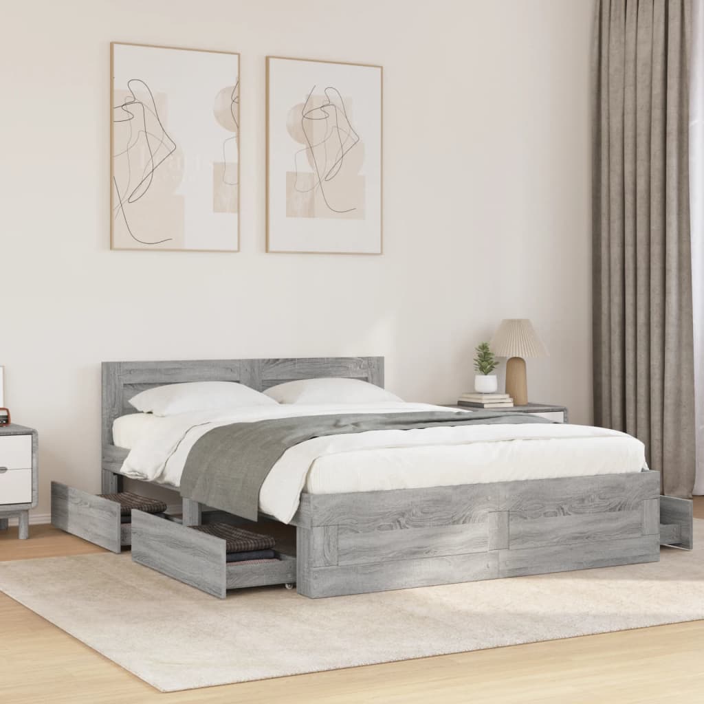 Bed Frame with Headboard without Mattress Grey Sonoma 140x190 cm