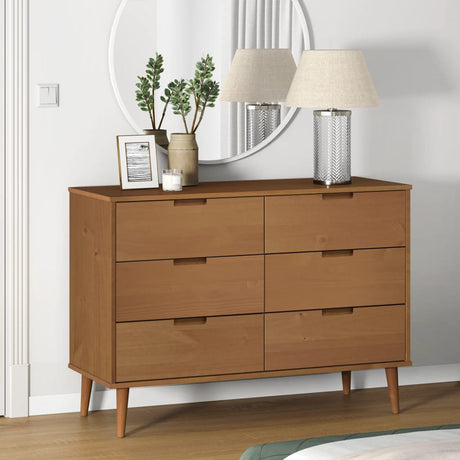 Drawer Cabinet Molde Brown 113X40X80 Cm Solid Wood Pine