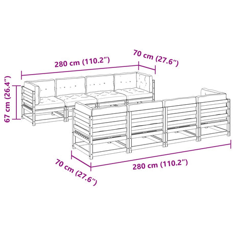 9 Piece Garden Sofa Set With Cushions Solid Wood Pine