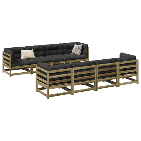 9 Piece Garden Sofa Set With Cushions Solid Wood Pine