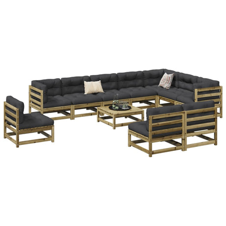 11 Piece Garden Sofa Set Solid Wood Pine