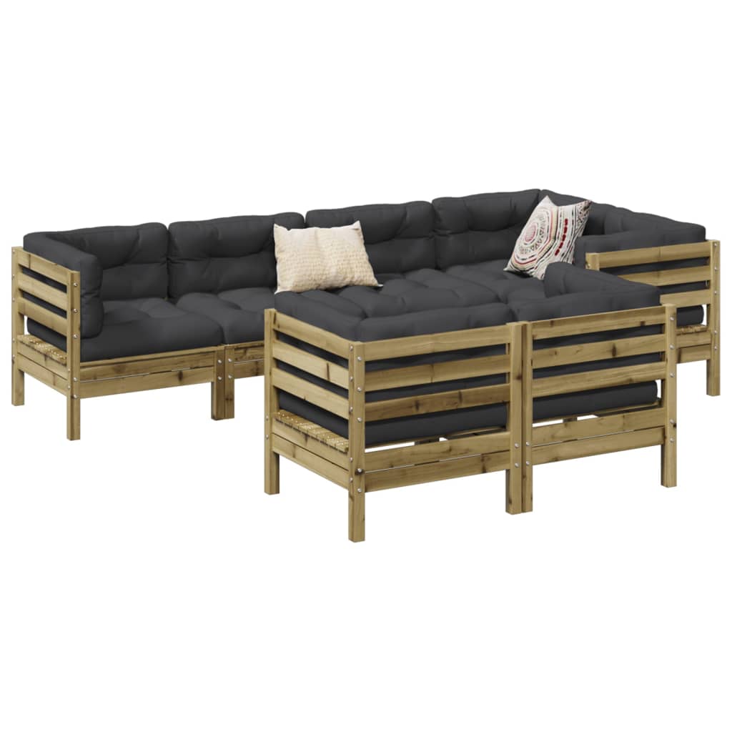 7 Piece Garden Sofa Set With Cushions Impregnated Wood Pine