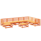 9 Piece Garden Sofa Set Wax Brown Solid Wood Pine