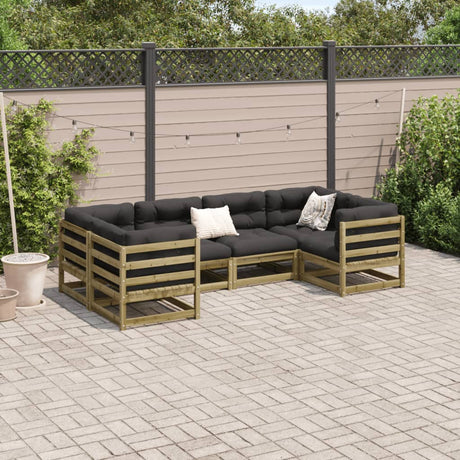 6 Piece Garden Sofa Set With Cushions Impregnated Wood Pine
