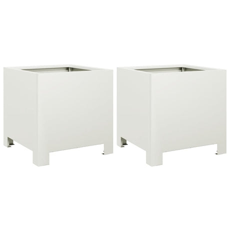 Garden Planters 2 Pcs White Steel