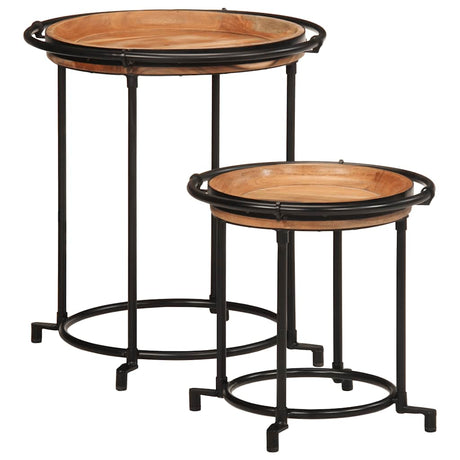 2 Piece Side Table Set Solid Wood Mango