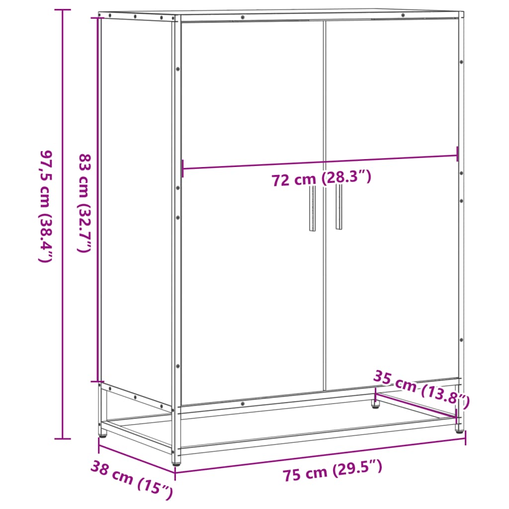 Shoe Cabinet 75X38X97.5 Cm Engineered Wood And Metal