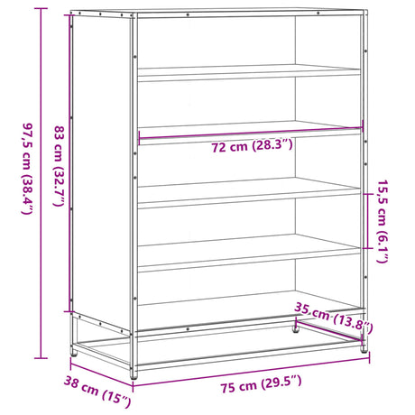 Shoe Cabinet 75X38X97.5 Cm Engineered Wood And Metal