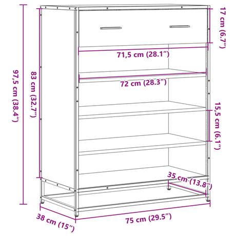 Shoe Cabinet 75X38X97.5 Cm Engineered Wood And Metal