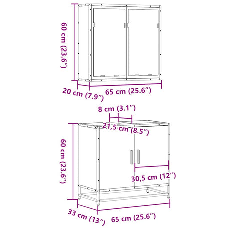 2 Piece Bathroom Furniture Set Engineered Wood
