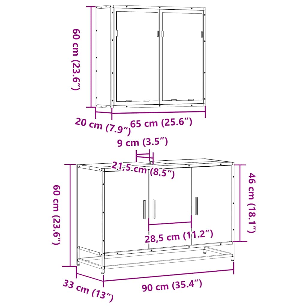 2 Piece Bathroom Furniture Set Engineered Wood