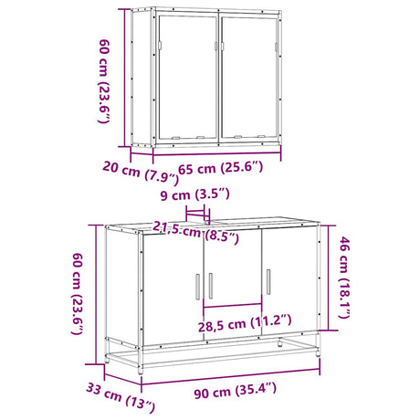 2 Piece Bathroom Furniture Set Engineered Wood