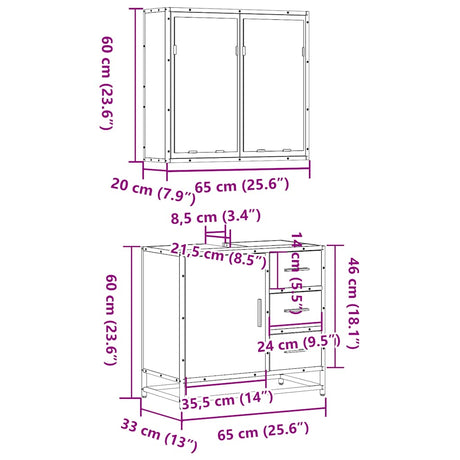 2 Piece Bathroom Furniture Set Engineered Wood
