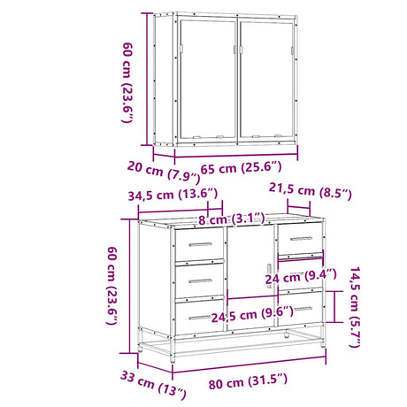 2 Piece Bathroom Furniture Set Engineered Wood
