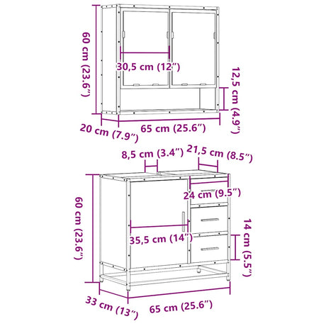 2 Piece Bathroom Furniture Set Engineered Wood