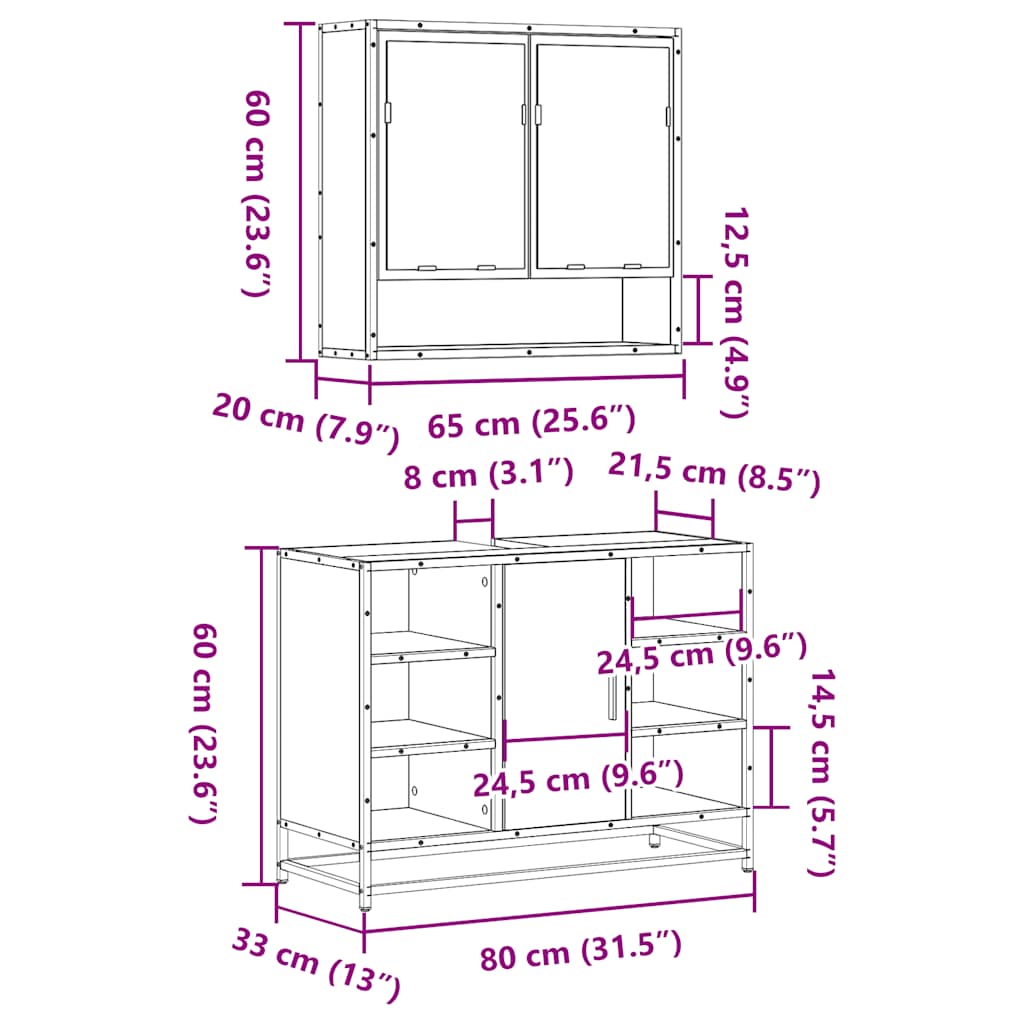 2 Piece Bathroom Furniture Set Engineered Wood