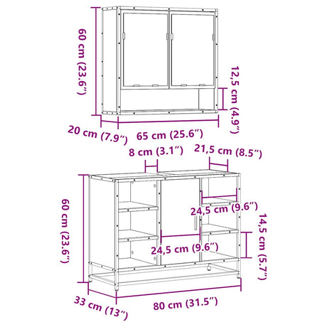 2 Piece Bathroom Furniture Set Engineered Wood