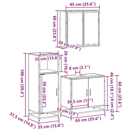 3 Piece Bathroom Furniture Set Engineered Wood