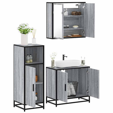 3 Piece Bathroom Furniture Set Engineered Wood