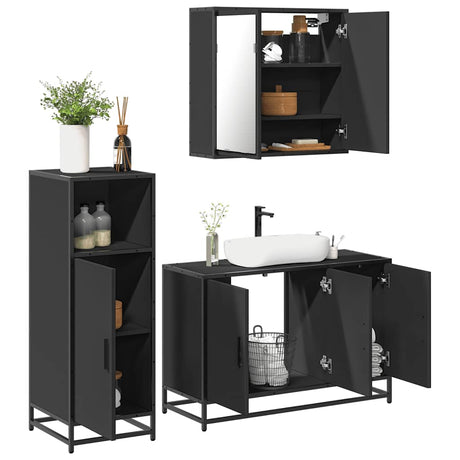 3 Piece Bathroom Furniture Set Engineered Wood