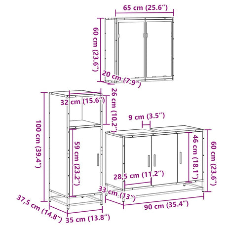 3 Piece Bathroom Furniture Set Engineered Wood